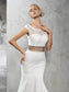 Sleeveless Long Neck Sheer Sheath/Column Sash/Ribbon/Belt Lace Wedding Dresses