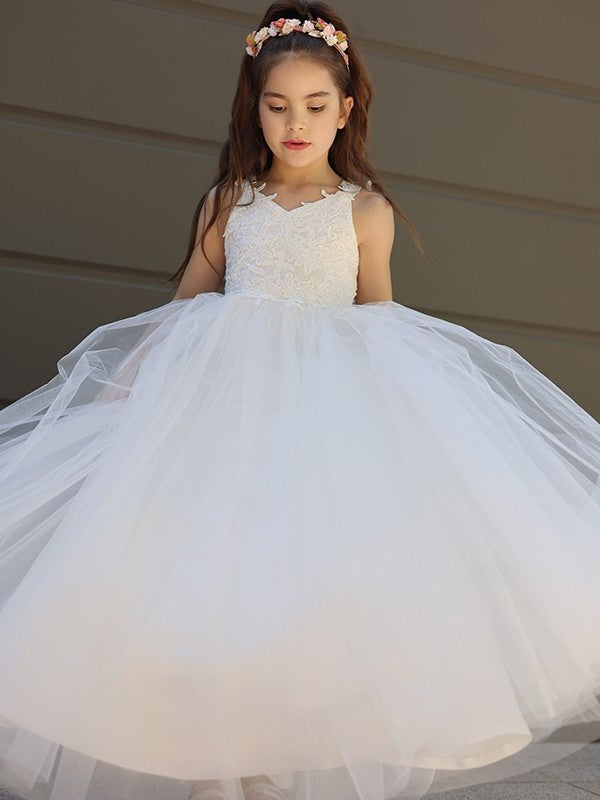 Bowknot Floor-Length Tulle Sweetheart Sleeveless A-Line/Princess Flower Girl Dresses