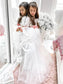 Off-the-Shoulder A-Line/Princess Sweep/Brush Train 1/2 Sleeves Sash/Ribbon/Belt Tulle Flower Girl Dresses