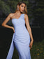 Sleeveless One-Shoulder Jersey Ruched Sheath/Column Sweep/Brush Train Bridesmaid Dresses