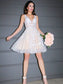 Sleeveless V-neck A-Line/Princess Applique Tulle Short/Mini Homecoming Dresses