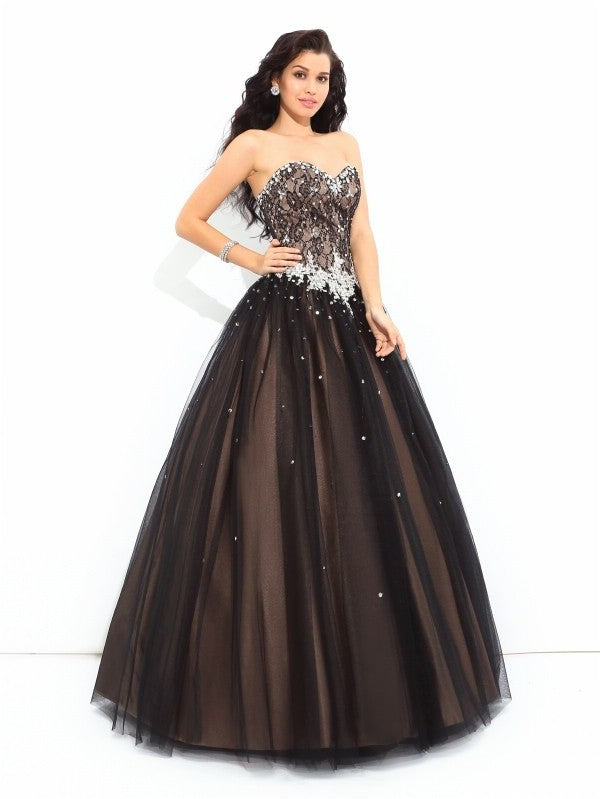 Ball Gown Beading Sleeveless Sweetheart Long Net Quinceanera Dresses