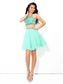 Kamila A-Line/Princess Sheer Neck Rhinestone Sleeveless Short Chiffon Homecoming Dresses Two Piece Dresses