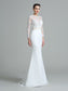 Long Sleeves Lace Trumpet/Mermaid Long Jewel Satin Wedding Dresses