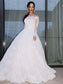 Bateau Sleeves Gown Lace Ball Long Floor-Length Wedding Dresses