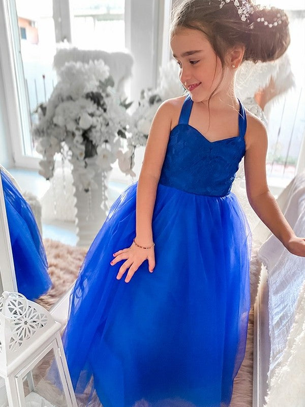 Tulle Tea-Length Ruffles A-Line/Princess Halter Sleeveless Flower Girl Dresses