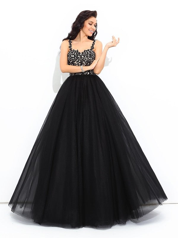 Straps Ball Sleeveless Applique Gown Long Net Quinceanera Dresses