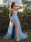 Applique Tulle A-Line/Princess Sleeveless Halter Sweep/Brush Train Dresses