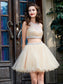 A-Line/Princess Scoop Elise Net Homecoming Dresses Sleeveless Beading Short/Mini Two Piece