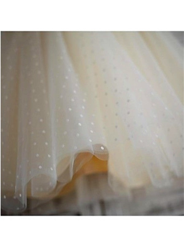 Hand-made Scoop Tulle Flower A-line/Princess Sleeveless Tea-Length Flower Girl Dresses