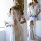 A-Line/Princess Short Sash/Ribbon/Belt Lace V-neck Sweep/Brush Sleeves Train Wedding Dresses