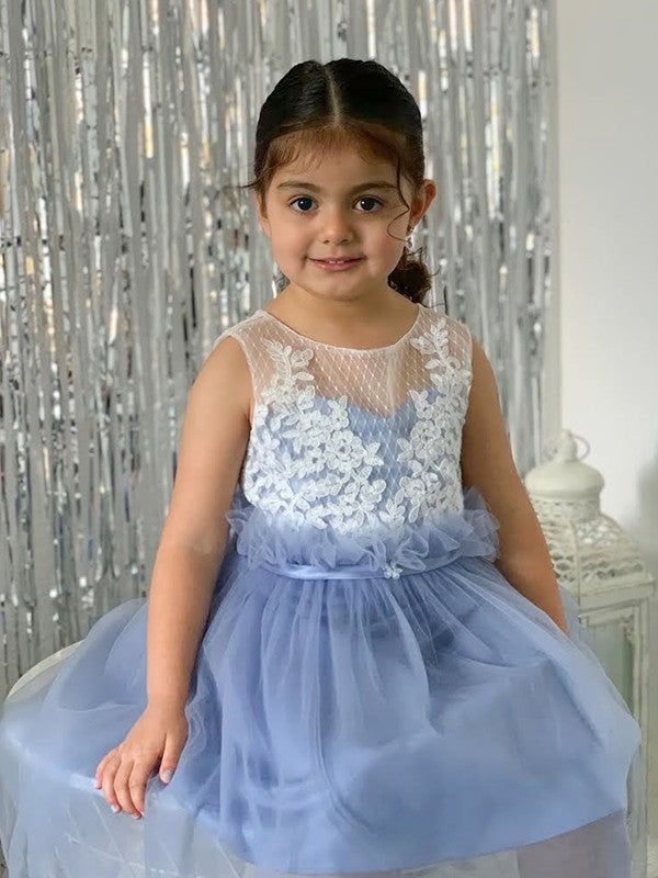 Knee-Length Tulle Sleeveless A-Line/Princess Lace Scoop Flower Girl Dresses