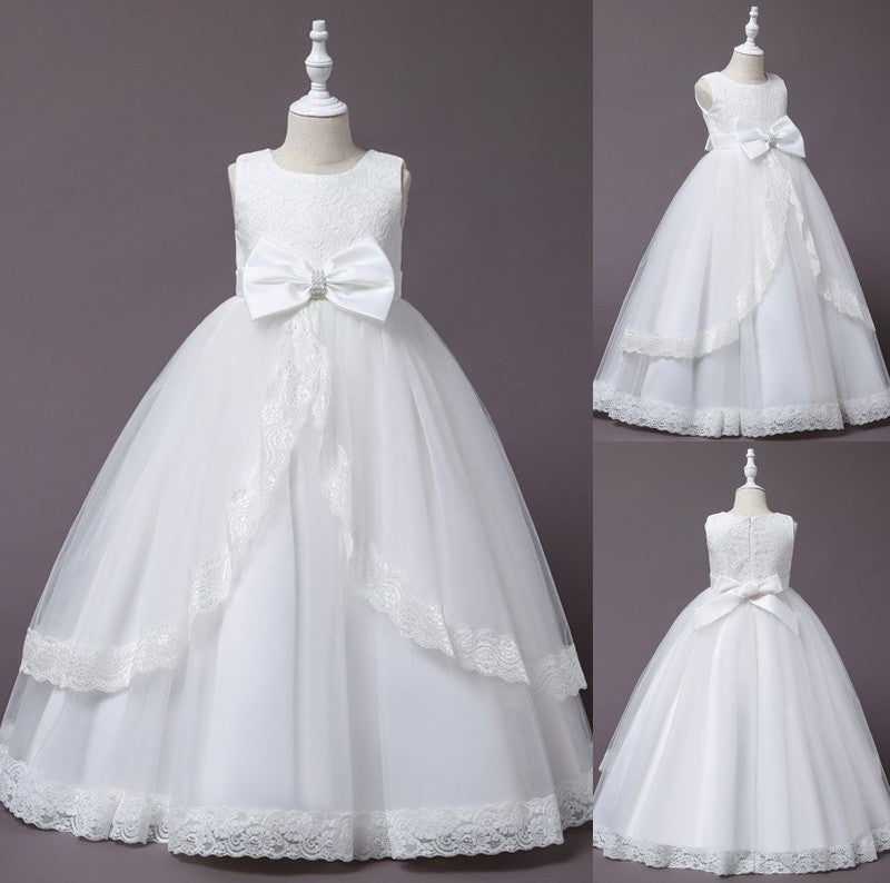 Sleeveless Applique Ball Gown Scoop Tulle Floor-Length Flower Girl Dresses