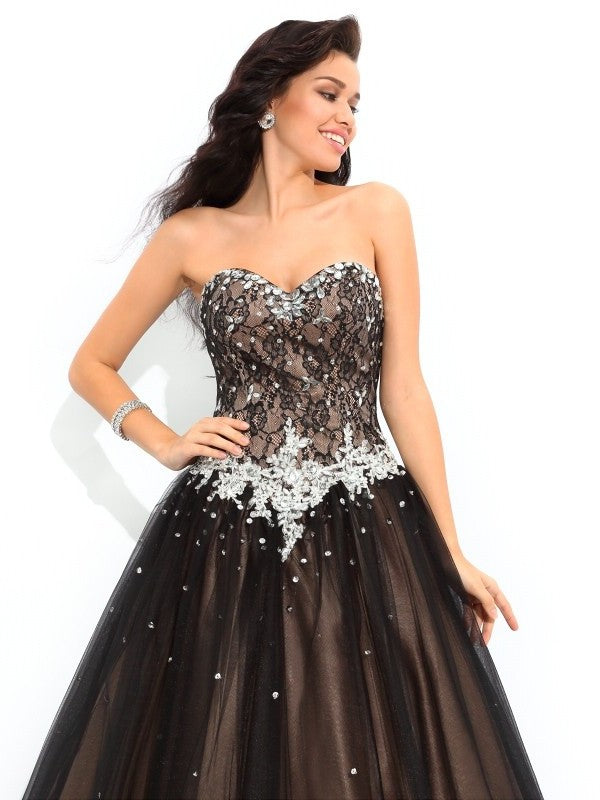 Ball Gown Beading Sleeveless Sweetheart Long Net Quinceanera Dresses