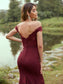 Sleeveless Applique Off-the-Shoulder Sweep/Brush Sheath/Column Stretch Crepe Train Bridesmaid Dresses