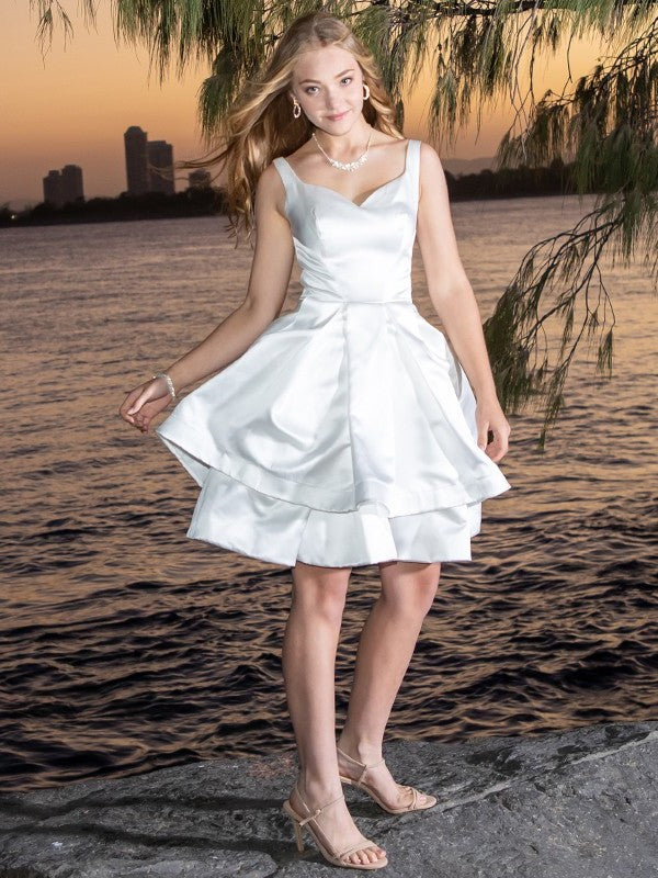 Satin Sleeveless A-Line/Princess Ruffles Sweetheart Short/Mini Homecoming Dresses