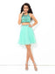 Kamila A-Line/Princess Sheer Neck Rhinestone Sleeveless Short Chiffon Homecoming Dresses Two Piece Dresses