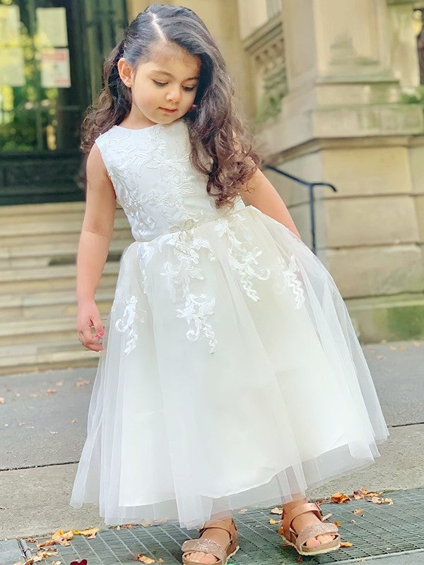 Ankle-Length Tulle Sleeveless Scoop Lace A-Line/Princess Flower Girl Dresses