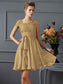 Short Short A-Line/Princess Scoop Sleeves Lace Chiffon Bridesmaid Dresses