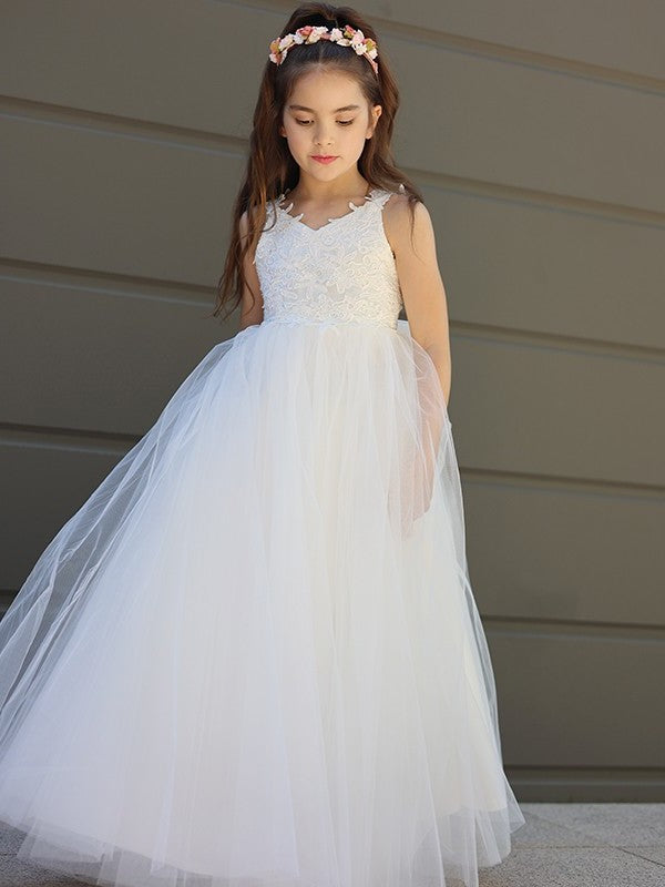 Bowknot Floor-Length Tulle Sweetheart Sleeveless A-Line/Princess Flower Girl Dresses