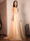 Applique V-neck A-Line/Princess Sweep/Brush Lace Sleeveless Train Wedding Dresses