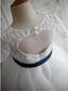 1/2 Sash/Ribbon/Belt Scoop A-line/Princess Sleeves Tulle Tea-Length Flower Girl Dresses