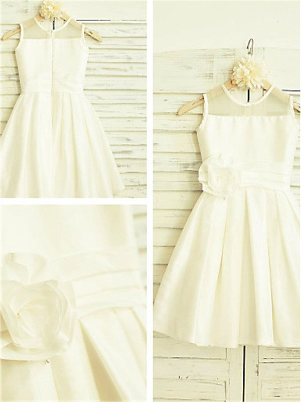 Flower Scoop Sleeveless Hand-made Chiffon A-line/Princess Tea-Length Flower Girl Dresses