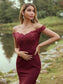 Sleeveless Applique Off-the-Shoulder Sweep/Brush Sheath/Column Stretch Crepe Train Bridesmaid Dresses