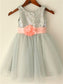 Tulle Tea-Length A-line/Princess Scoop Sequin Sleeveless Flower Girl Dresses