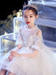 Short Applique Scoop Sleeves Asymmetrical A-Line/Princess Tulle Flower Girl Dresses