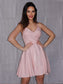 V-neck Sleeveless A-Line/Princess Ruched Short/Mini Homecoming Dresses