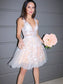 Sleeveless V-neck A-Line/Princess Applique Tulle Short/Mini Homecoming Dresses