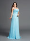 One-Shoulder A-Line/Princess Chiffon Sleeveless Rhinestone Long Plus Size Dresses