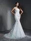 Long Scoop Sleeveless Applique Trumpet/Mermaid Lace Wedding Dresses