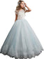 V-neck Gown Short Lace Tulle Ball Sleeves Floor-Length Flower Girl Dresses