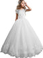 V-neck Gown Short Lace Tulle Ball Sleeves Floor-Length Flower Girl Dresses