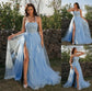 Applique Tulle A-Line/Princess Sleeveless Halter Sweep/Brush Train Dresses