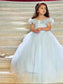 Tulle Ball Rhinestone Off-the-Shoulder Floor-Length Gown Sleeveless Flower Girl Dresses