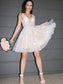 Sleeveless V-neck A-Line/Princess Applique Tulle Short/Mini Homecoming Dresses