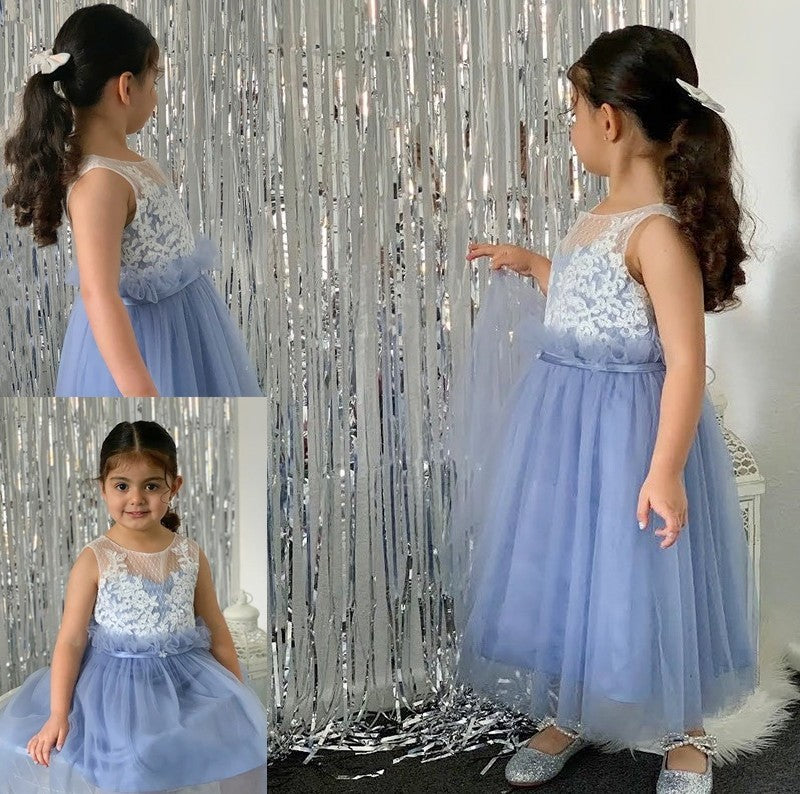 Knee-Length Tulle Sleeveless A-Line/Princess Lace Scoop Flower Girl Dresses