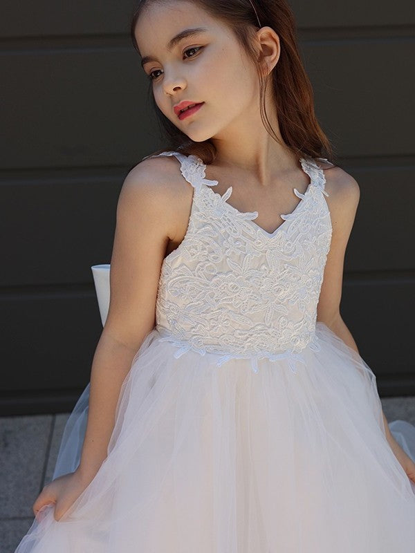 Bowknot Floor-Length Tulle Sweetheart Sleeveless A-Line/Princess Flower Girl Dresses