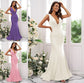 Sweep/Brush Jersey V-neck Ruched Sleeveless Trumpet/Mermaid Train Bridesmaid Dresses