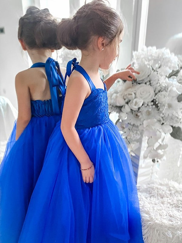 Tulle Tea-Length Ruffles A-Line/Princess Halter Sleeveless Flower Girl Dresses