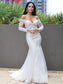 Trumpet/Mermaid Sleeves Long Sweep/Brush Tulle Applique Off-the-Shoulder Train Wedding Dresses