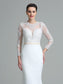 Long Sleeves Lace Trumpet/Mermaid Long Jewel Satin Wedding Dresses