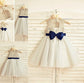 Tulle Lace A-line/Princess Sleeveless Scoop Tea-Length Flower Girl Dresses