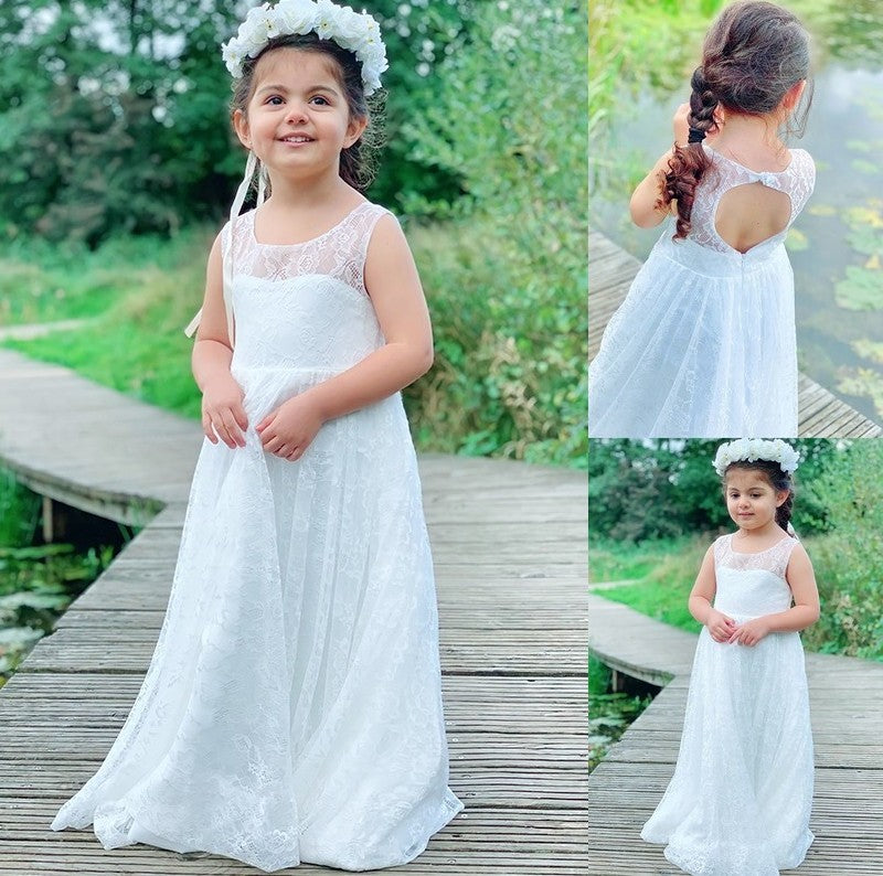 Scoop Ruffles A-Line/Princess Sleeveless Ankle-Length Lace Flower Girl Dresses