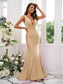 Sweep/Brush Jersey V-neck Ruched Sleeveless Trumpet/Mermaid Train Bridesmaid Dresses