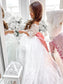 Off-the-Shoulder A-Line/Princess Sweep/Brush Train 1/2 Sleeves Sash/Ribbon/Belt Tulle Flower Girl Dresses