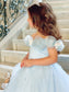 Tulle Ball Rhinestone Off-the-Shoulder Floor-Length Gown Sleeveless Flower Girl Dresses